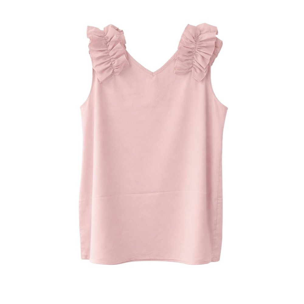 Zenana Outfitters Blush Pink Ruffle Shoulder V-Neck Tank